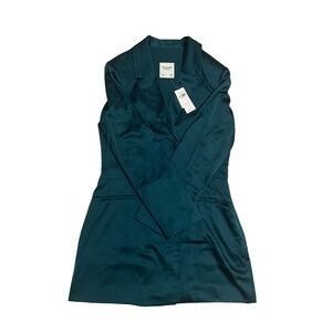 Abercrombie & Fitch Womens Satin Blazer Mini Dress Dark Teal Green Medium NWT